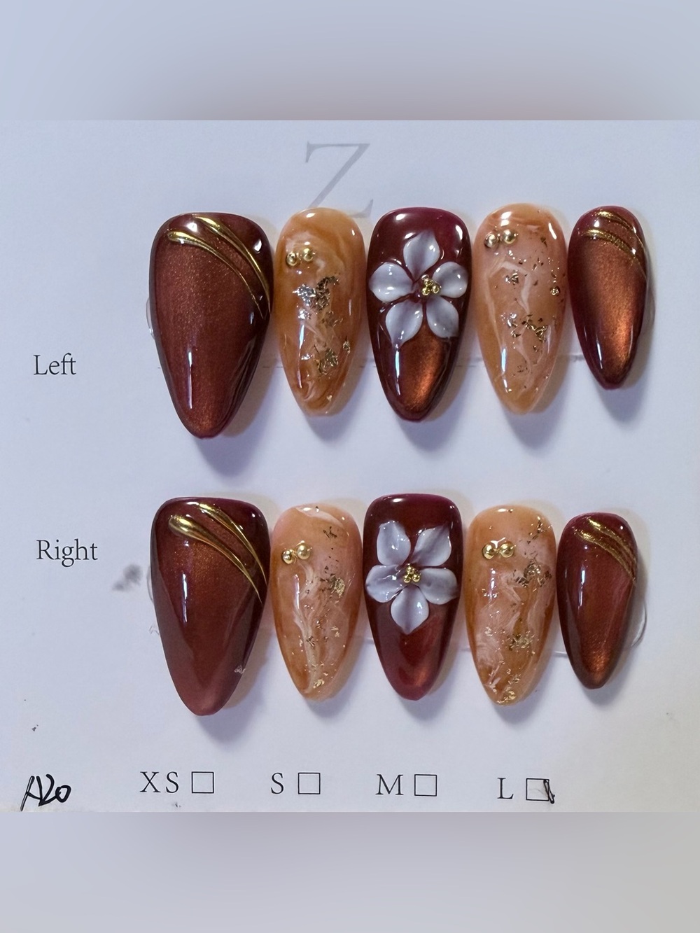 Delicate Brown & Peach Floral Press-On Nails - Women Makeup